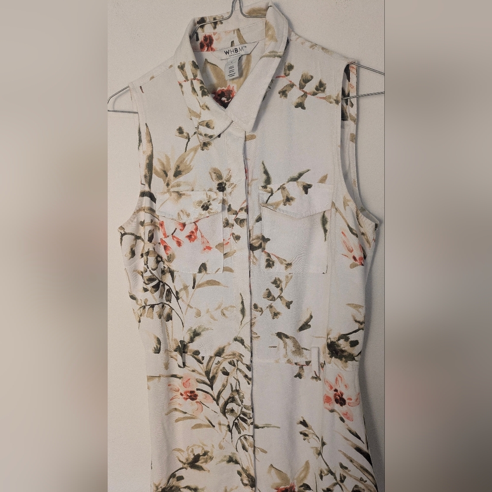 White House Black Market Floral Sleeveless Button Front Dress Size 4 White - Picture 2 of 13